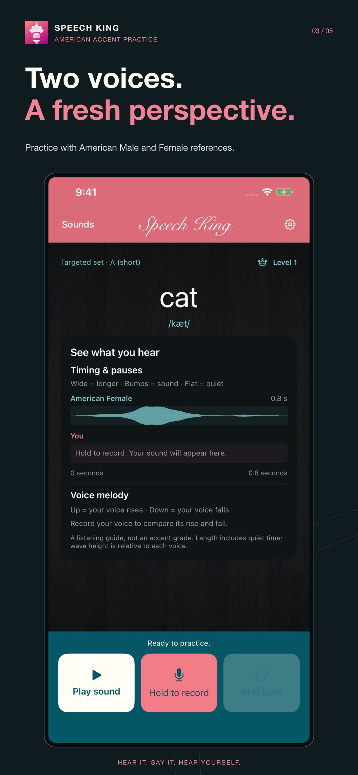 Speech King comparison screen using the American female reference voice