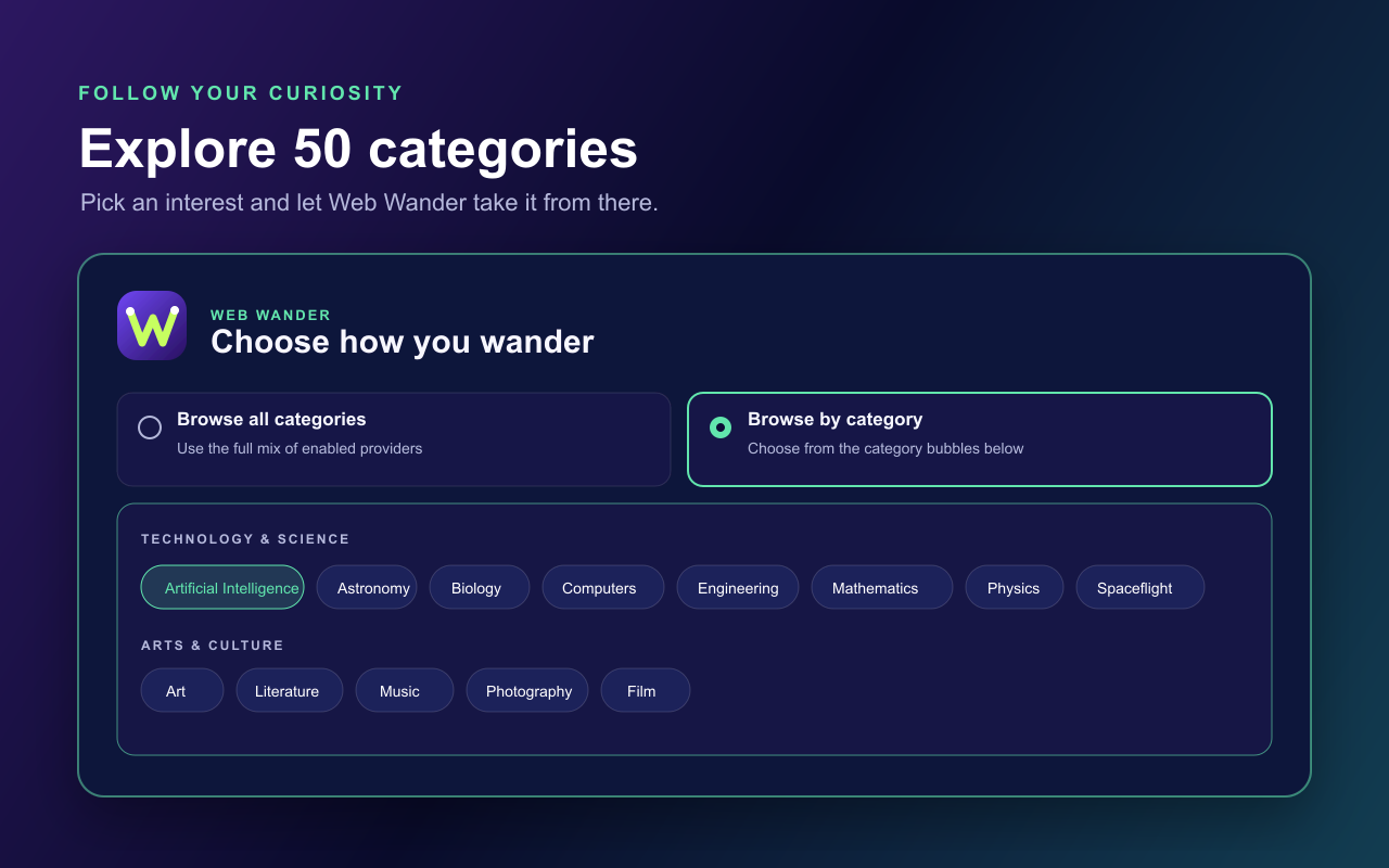 Web Wander category selection