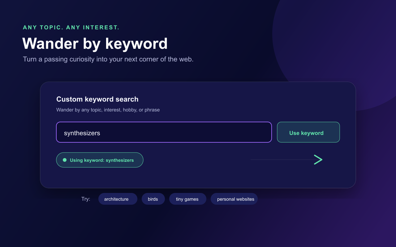Web Wander custom keyword search