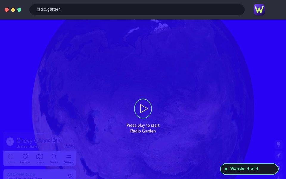 A Web Wander result showing live radio stations around the world
